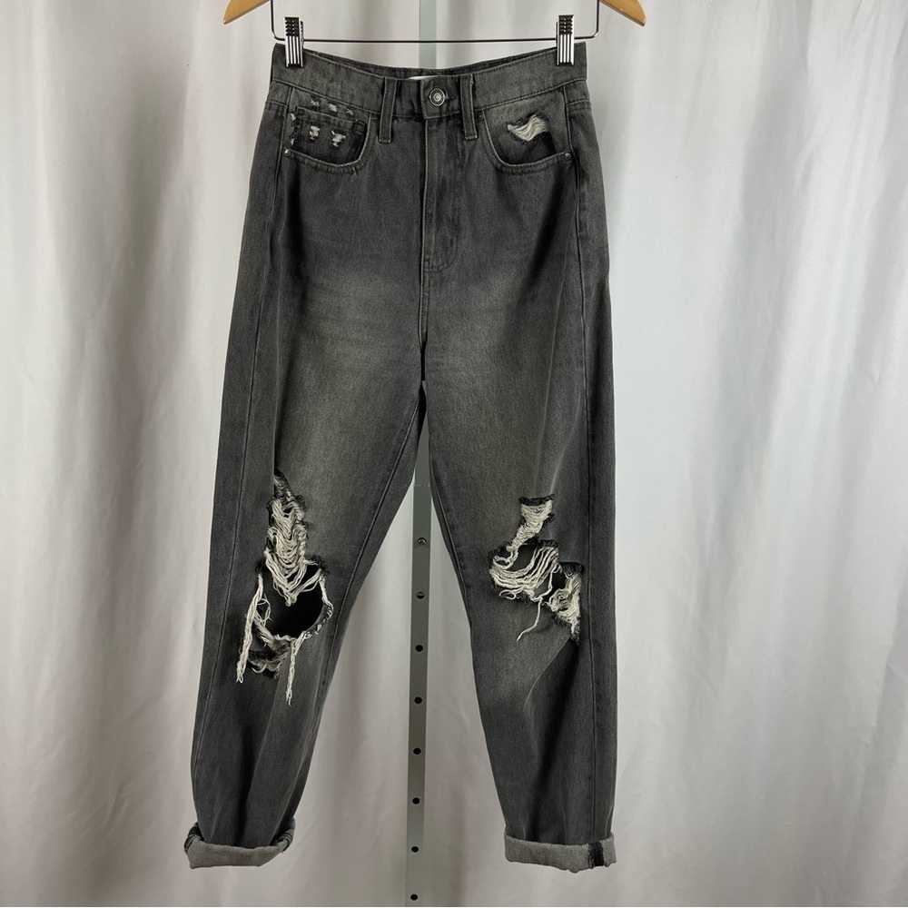 RSQ 90's Jean Size 25 High Waist Distressed Grunge Grey Black Jeans Tapered